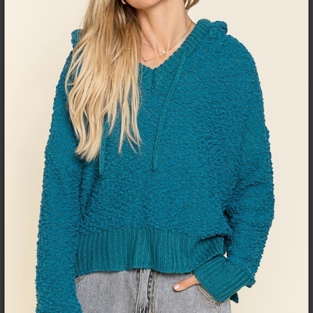 𝅺POL relaxed fit popcorn hoodie in teal